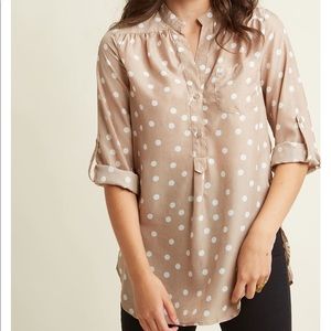 Tan blouse with white polka dots!